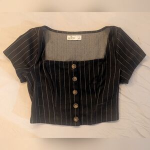 Black Striped Button-Up Crop Top